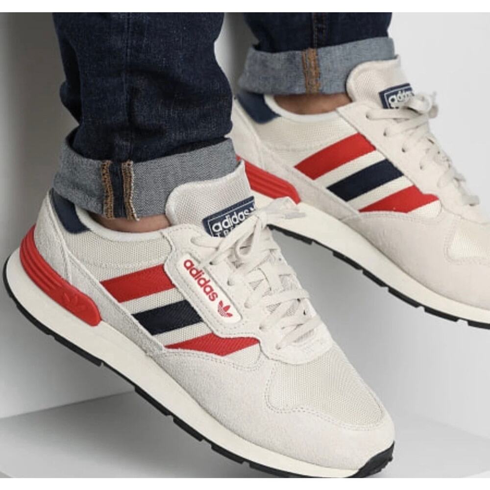 adidas Originals Cream White Red Navy Retro Low-Top Athletic Sneakers